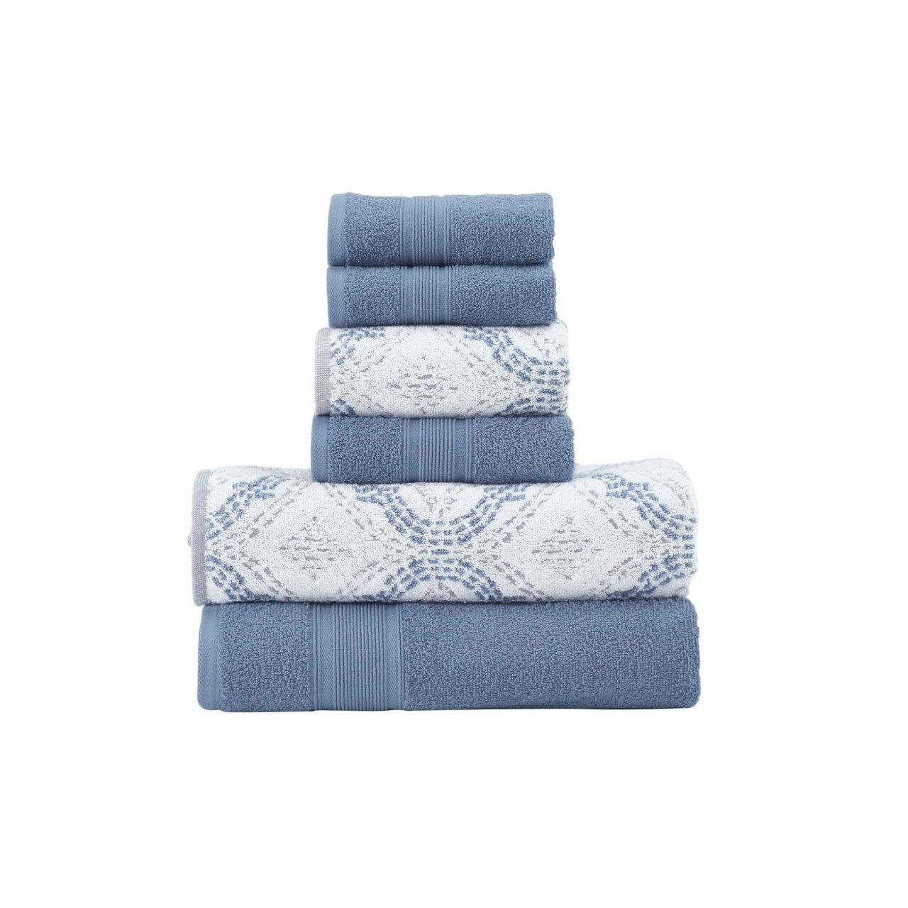 Saltoro Sherpi Oya 6pc Cotton Towel Set, Quatrefoil, White, Blue By The Urban Port-